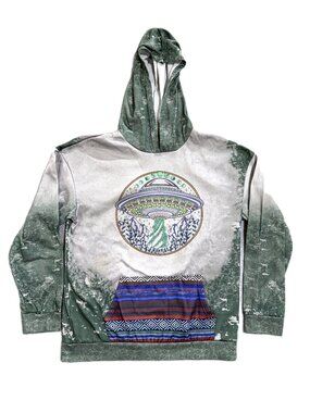 Misslook Large Unisex Hoodie Alien UFO Southwestern Aztec Kangaroo Pocket